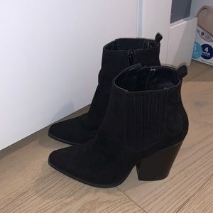 Cupid black faux suede trendy pointed toe black booties